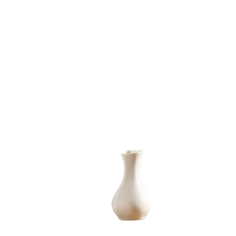 Modern white ceramic vase with slender neck and rounded body 12cm tall for floral decor