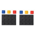 Modular brick cable organizer 2 sets featuring black silicone lego brick-shaped adhesive pads with blue yellow and red tops