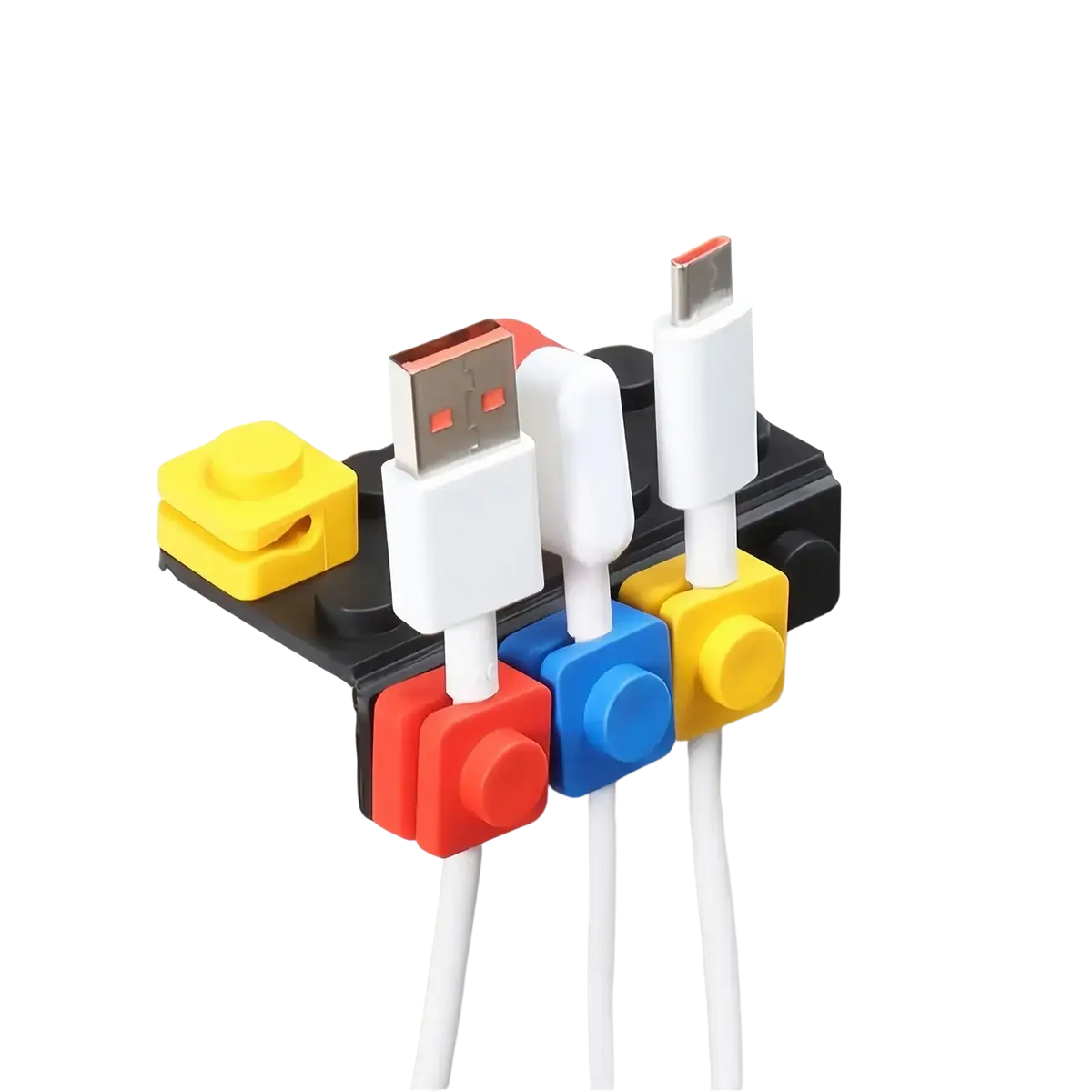 Modular brick cable organizer 2 sets colorful plastic lego-like design holding multiple usb and charging cables