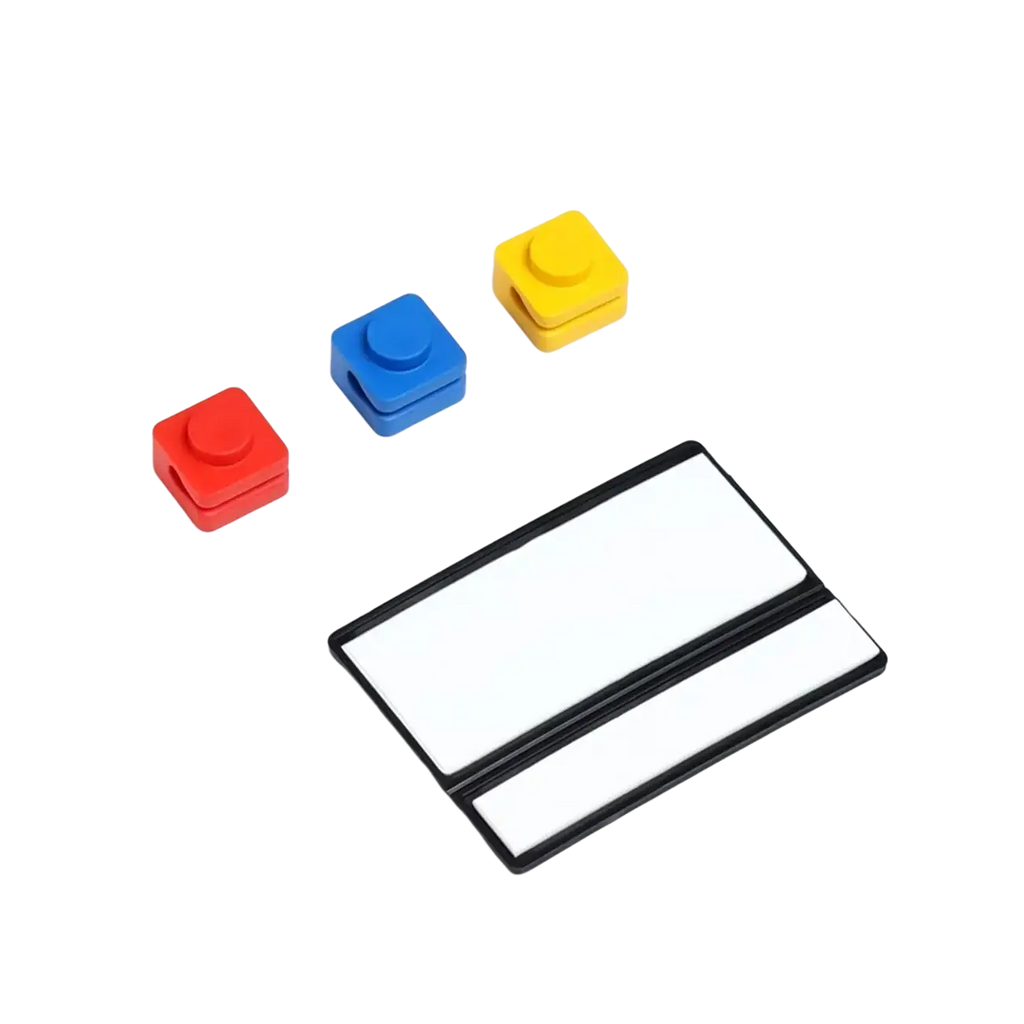 Set of three colorful square adhesive stickers in red blue and yellow for modular brick cable organizer 2 sets