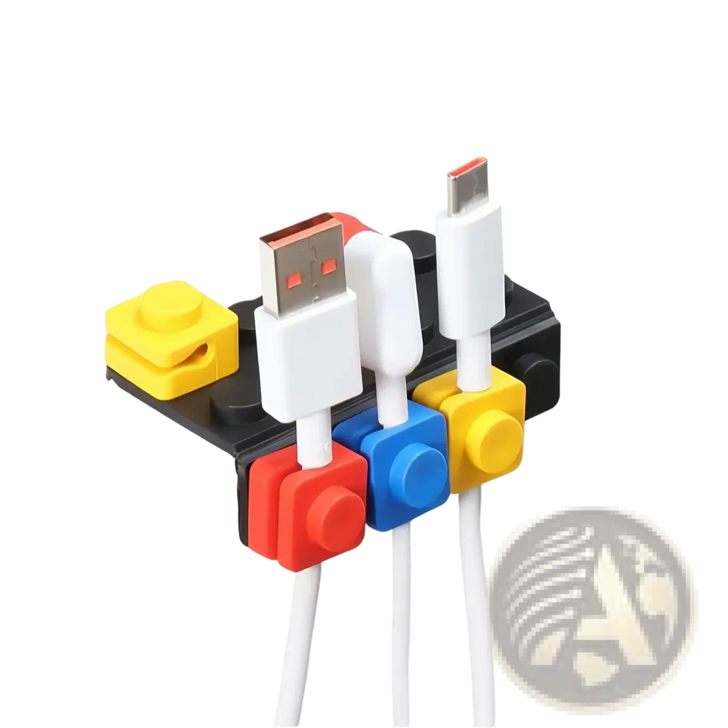 Modular brick cable organizer 2 sets colorful plastic lego-like design holding multiple usb and charging cables