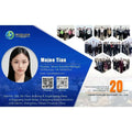 Blue and white business card of henan foodline machinery co ltd showcasing customer service for modular kitchen outdoor cabinet set