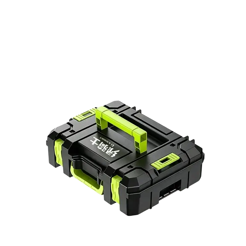 Modular stackable tool storage box model b in black and neon green with a sturdy handle for organized tool storage