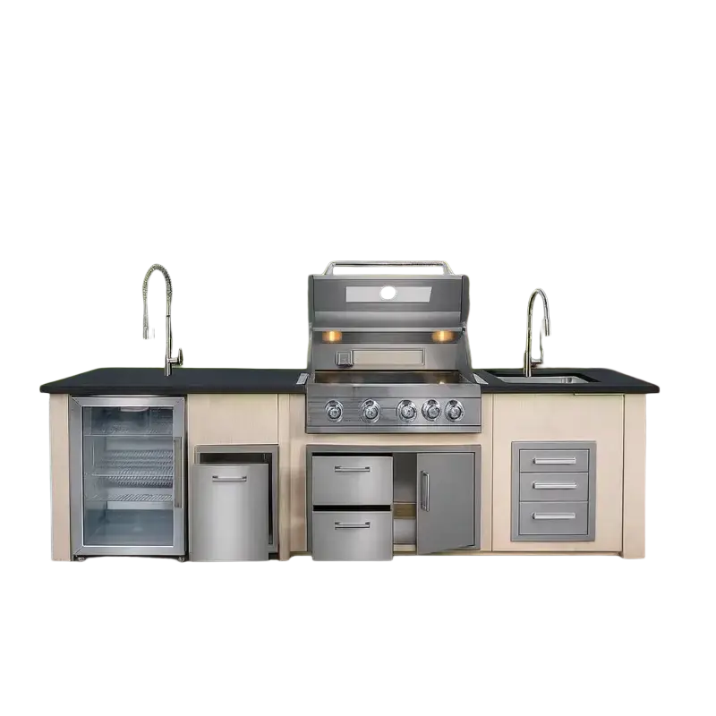 Modular stainless steel outdoor kitchen gas grill set with sleek modern design and multiple control knobs decorate root hidden width 750px
