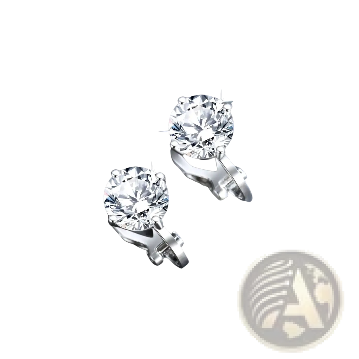 A pair of elegant silver 925 sterling moissanite clip on earrings with round clear gemstones held by four prongs