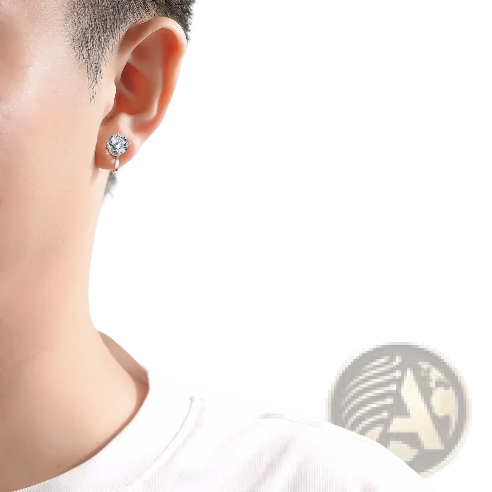 Silver stud moissanite clip on earring with clear faceted gemstone set in 925 sterling silver sleek metal frame