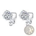 Silver stud moissanite clip on earrings with a faceted clear crystal in 925 sterling silver minimalist frame