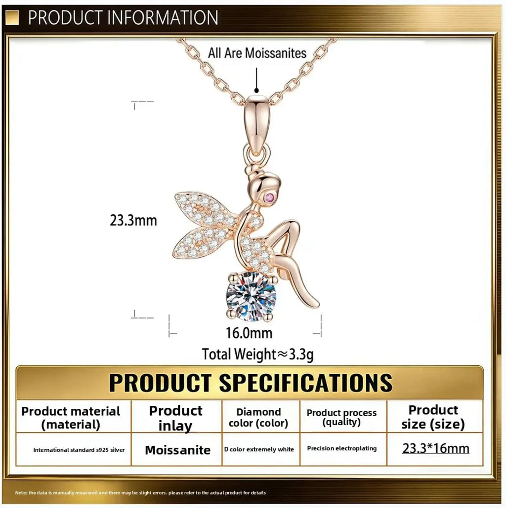 A delicate rose gold moissanite elf pendant necklace with central blue gemstone and precision electroplating