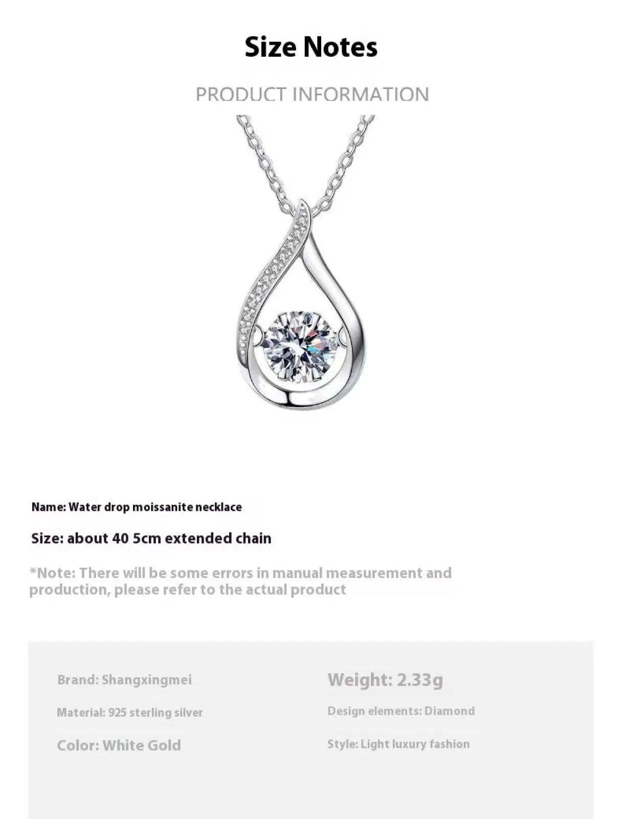 Delicate white gold moissanite teardrop halo pendant with sparkling central stone in 925 sterling silver setting