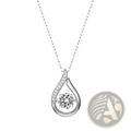 Silver teardrop halo pendant necklace in 925 sterling silver with central round-cut diamond and smaller diamond accents