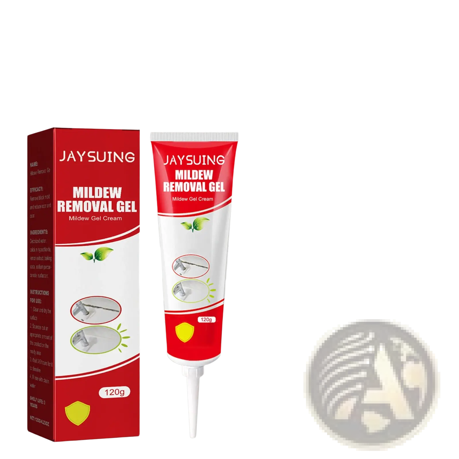 Red and white tube of jaysuing mold removal gel 120g for bathroom tile and wall cleaning