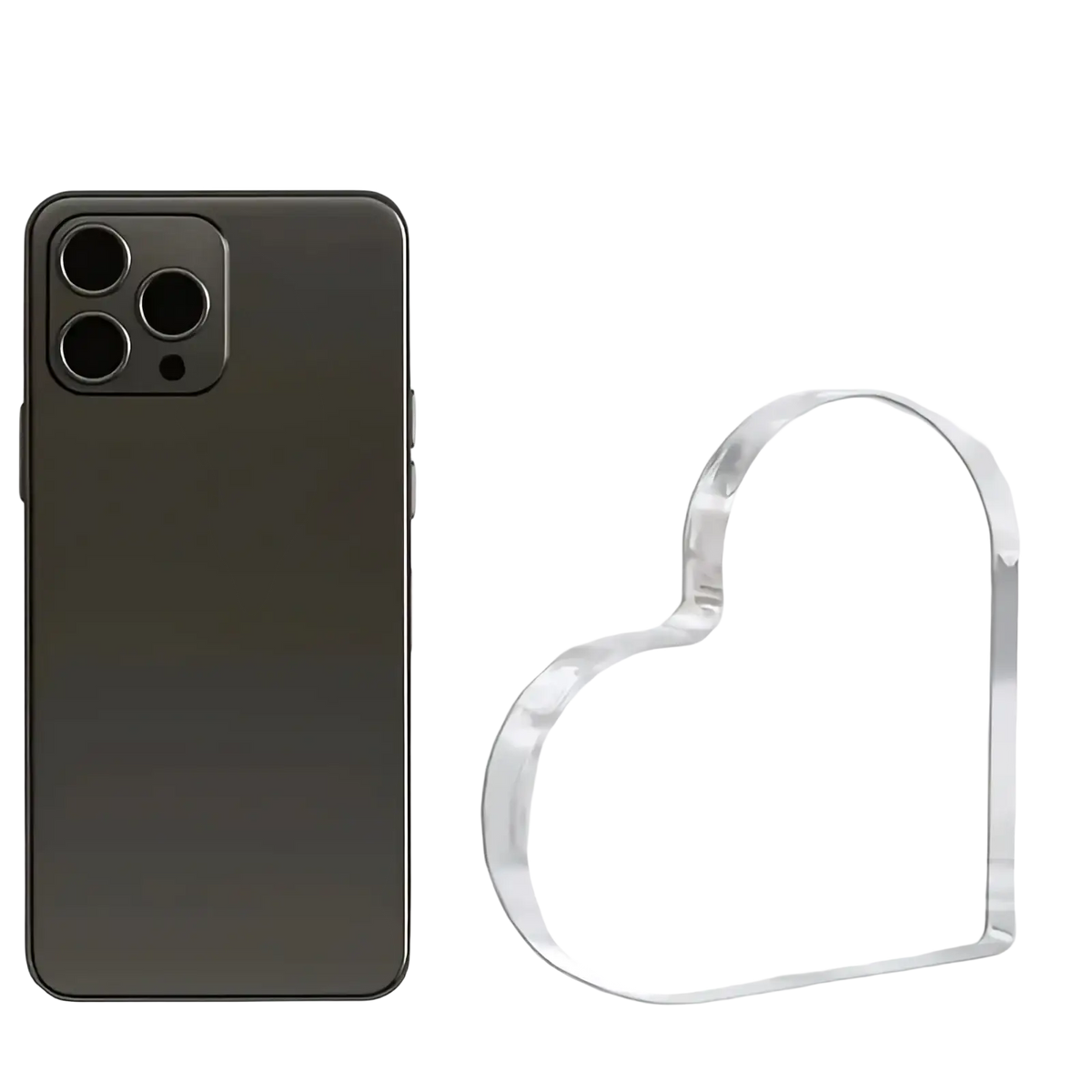 Clear acrylic heart shaped phone stand 10cm tall and wide ideal as a mom acrylic heart keepsake gift