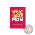 A vibrant pink hardcover mom dad fill in love book with bold yellow and white text on the cover