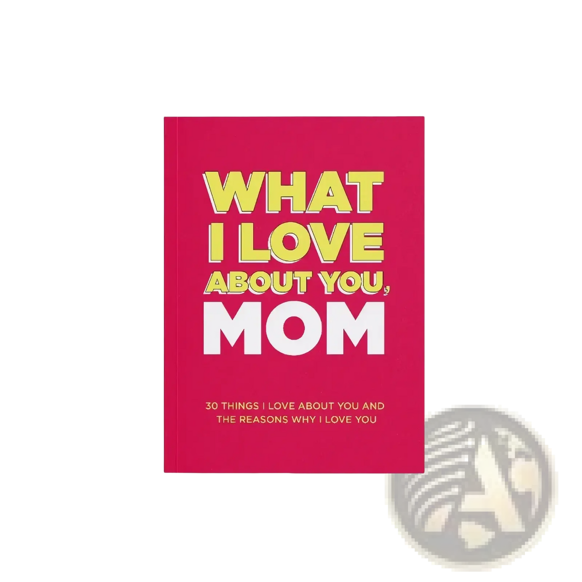 A vibrant pink hardcover mom dad fill in love book with bold yellow and white text on the cover