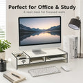 White desk organizer monitor stand with drawer black trim wireless symbol adjustable length made in mainland china