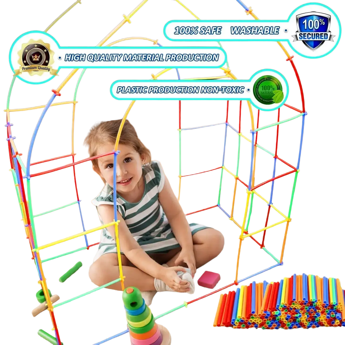 Montessori color building blocks set with colorful plastic interlocking rods in red yellow blue and green for diy montessori color play