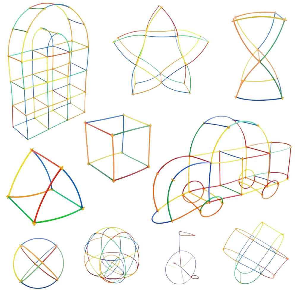 Montessori color building blocks straw construction toy with colorful plastic straws assembled into geometric shapes
