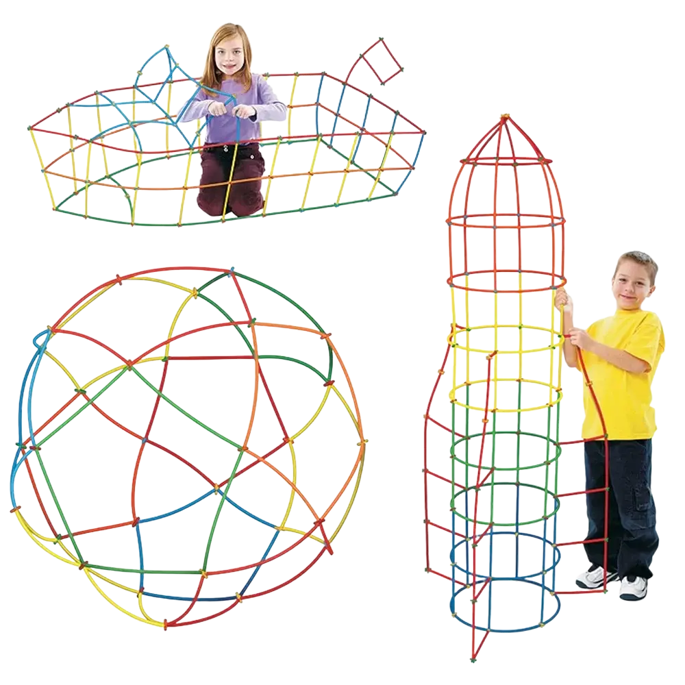 Colorful montessori color building blocks made of plastic rods forming geometric structures for diy montessori color play