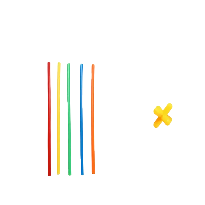 Five colorful plastic straws 20cm long in red yellow green blue and orange for montessori color building blocks toy