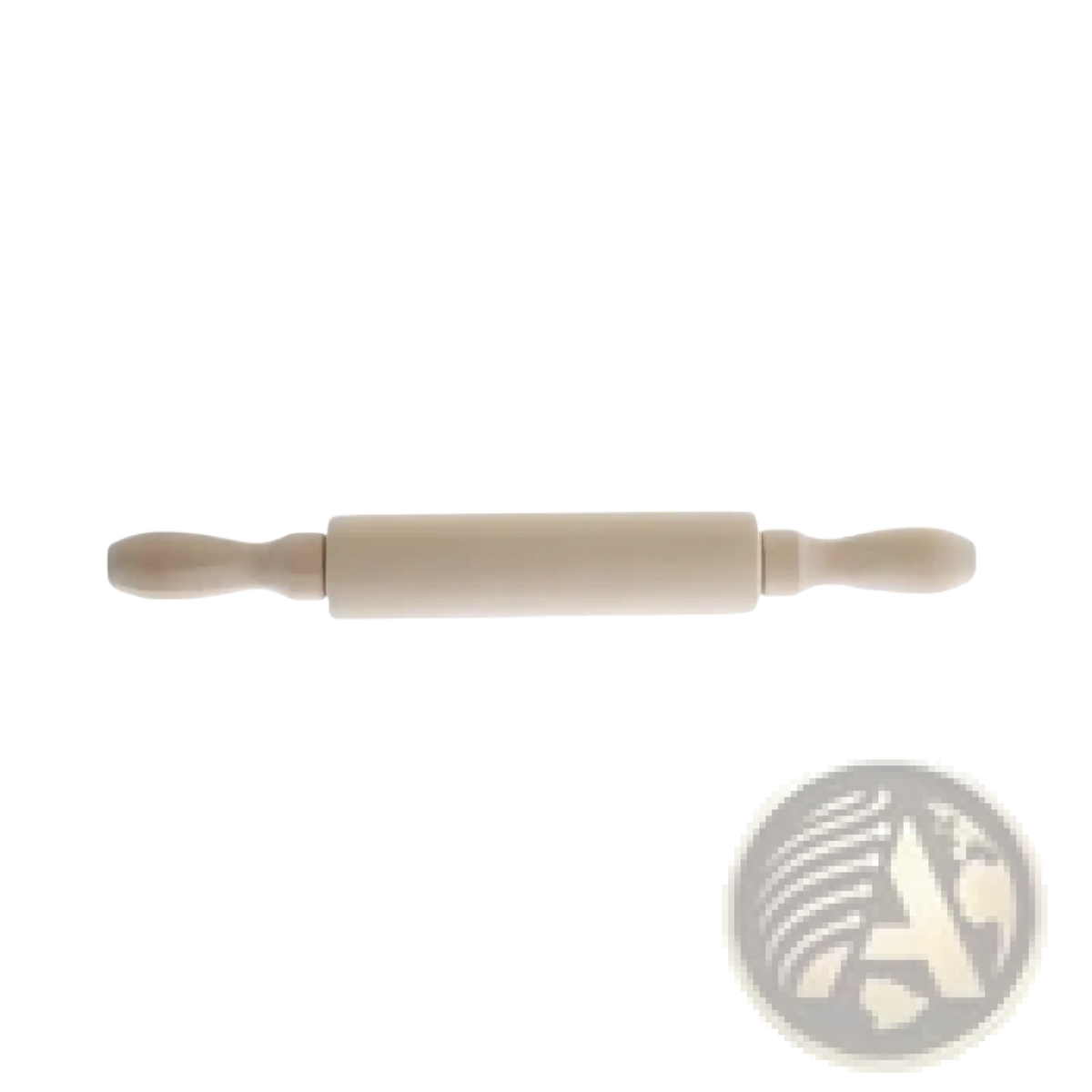 Beige wooden rolling pin with smooth rounded handles in montessori kitchen tool set for kids