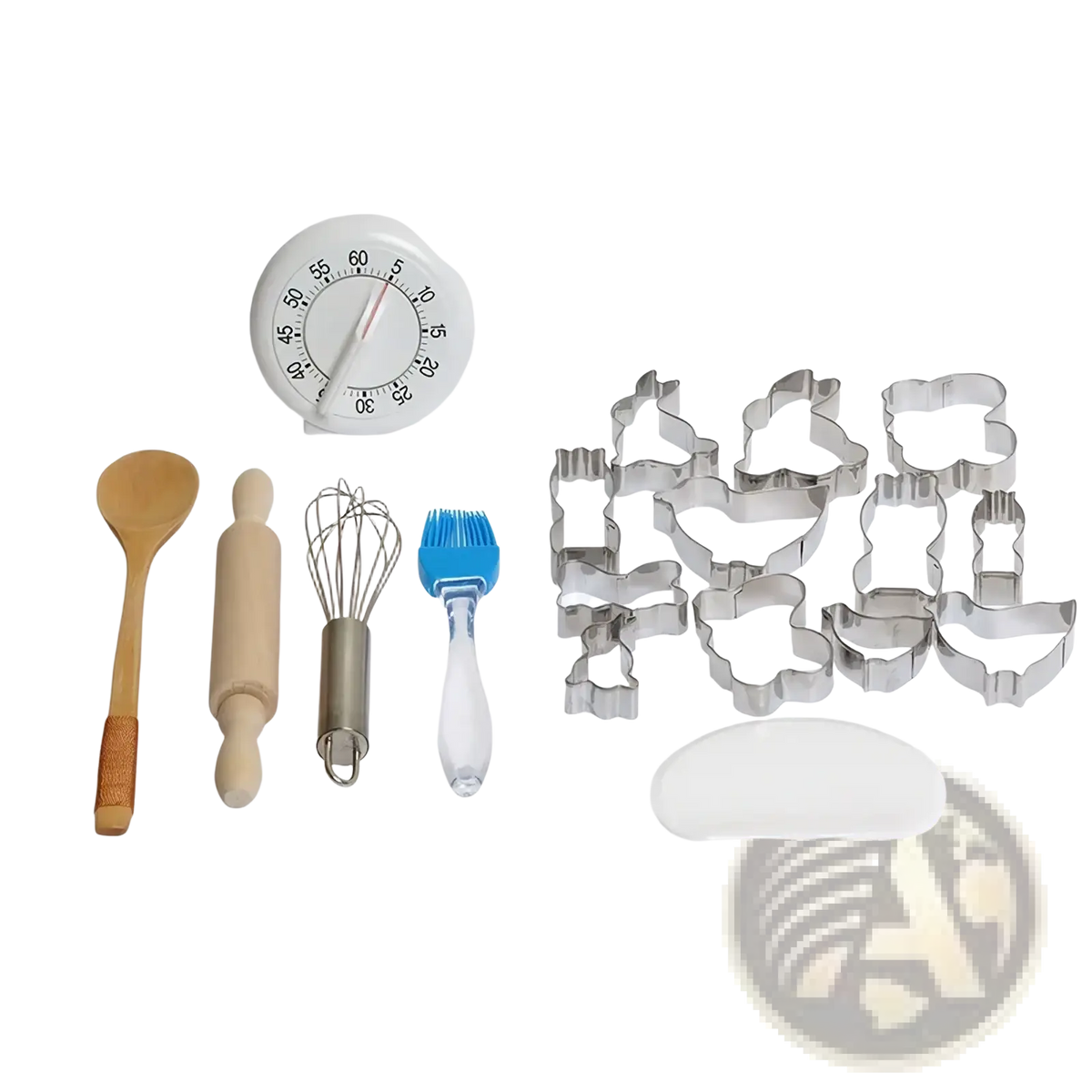 Set of stainless steel animal-shaped cookie cutters in silver from the Montessori kitchen tool set for kids