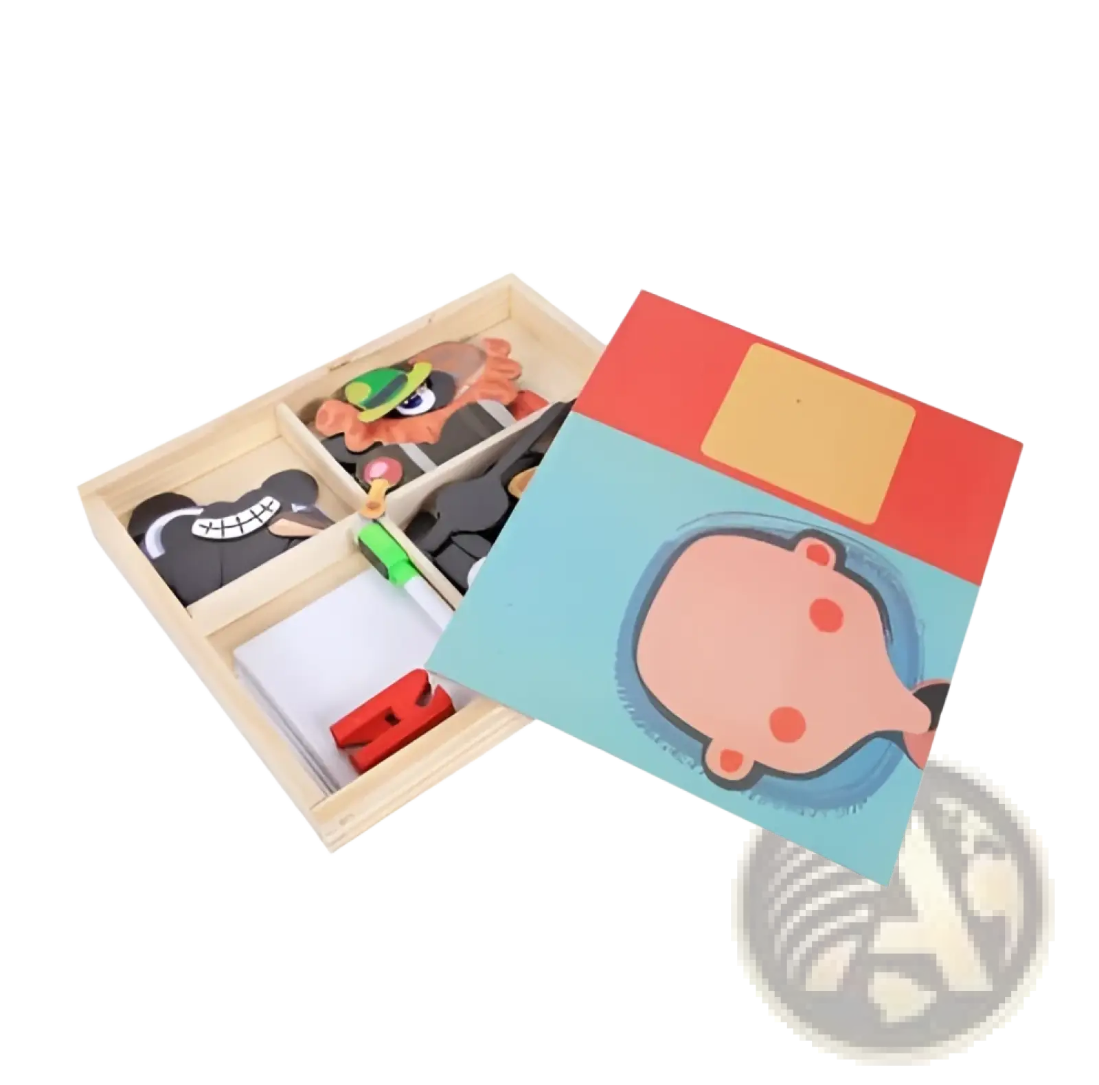 Wooden Montessori magnetic puzzle box with colorful cartoon character pieces educational toy for children learning