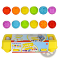 Montessori matching egg toy shape and color sorter set with brightly colored plastic eggs and matching shape cutouts for learning colors and shapes