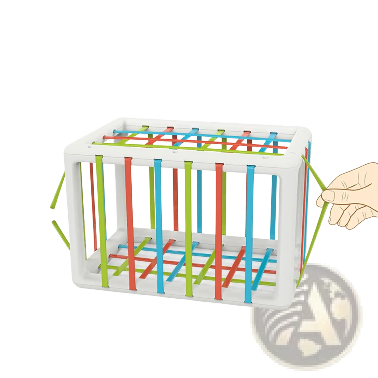 Montessori shape sorter toy with white plastic box and colorful red blue green rods for toddler sensory play