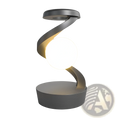 Modern silver spiral moon desk lamp with glowing spherical bulb wireless charging and sensor control features
