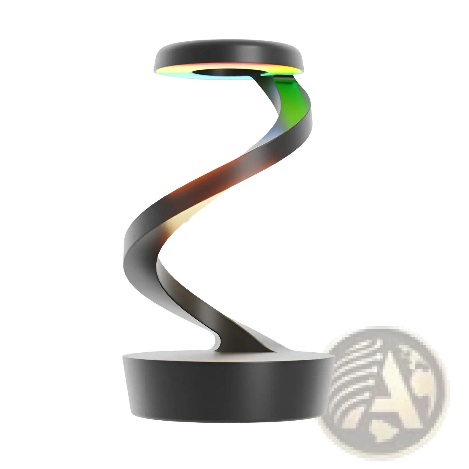 Black spiral led moon desk lamp with wireless charging sensor control and warm white glowing circular top