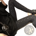 Black high waist leggings with a subtle silver crescent moon print perfect for casual or athletic wear