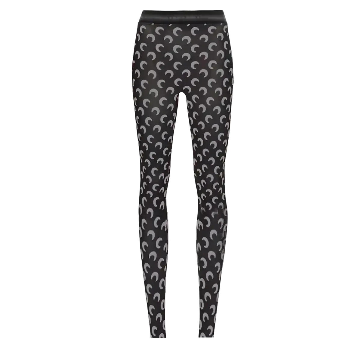 Black moon print high waist leggings with a repeating light gray crescent moon pattern for casual wear