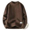 Moownuc men waffle knit casual sweater in brown with ribbed cuffs and hem in waffle knit fabric