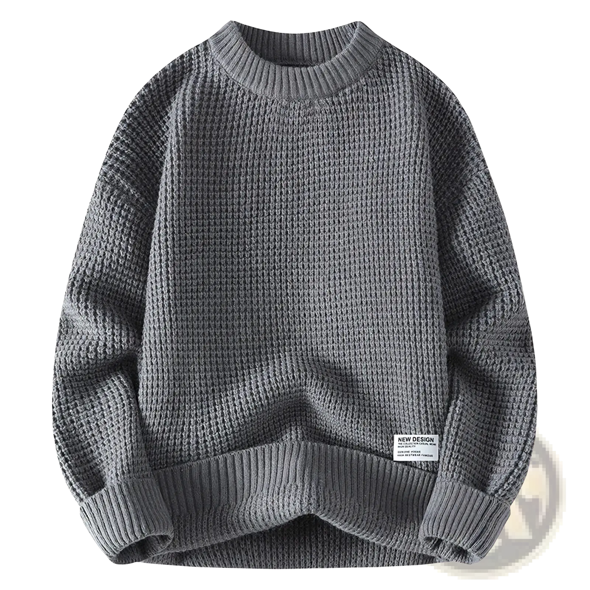 Gray moownuc men waffle knit casual sweater with textured waffle knit pattern and ribbed cuffs