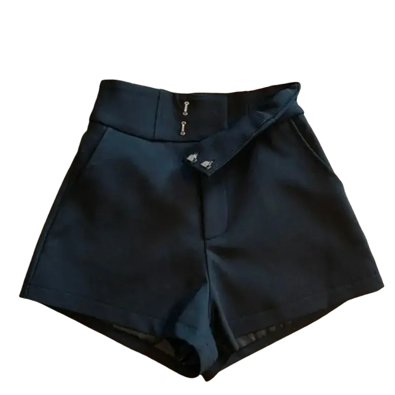 Mooyufon high waisted black shorts for women with structured waistband and front zipper closure in a sleek fabric