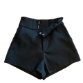 Mooyufon high waisted black shorts for women with structured waistband and front zipper closure in a sleek fabric