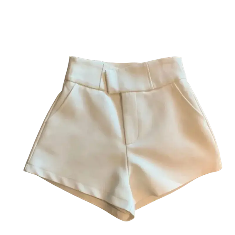 Mooyufon high waisted cream-colored shorts for women with structured tailored design and clean stitching
