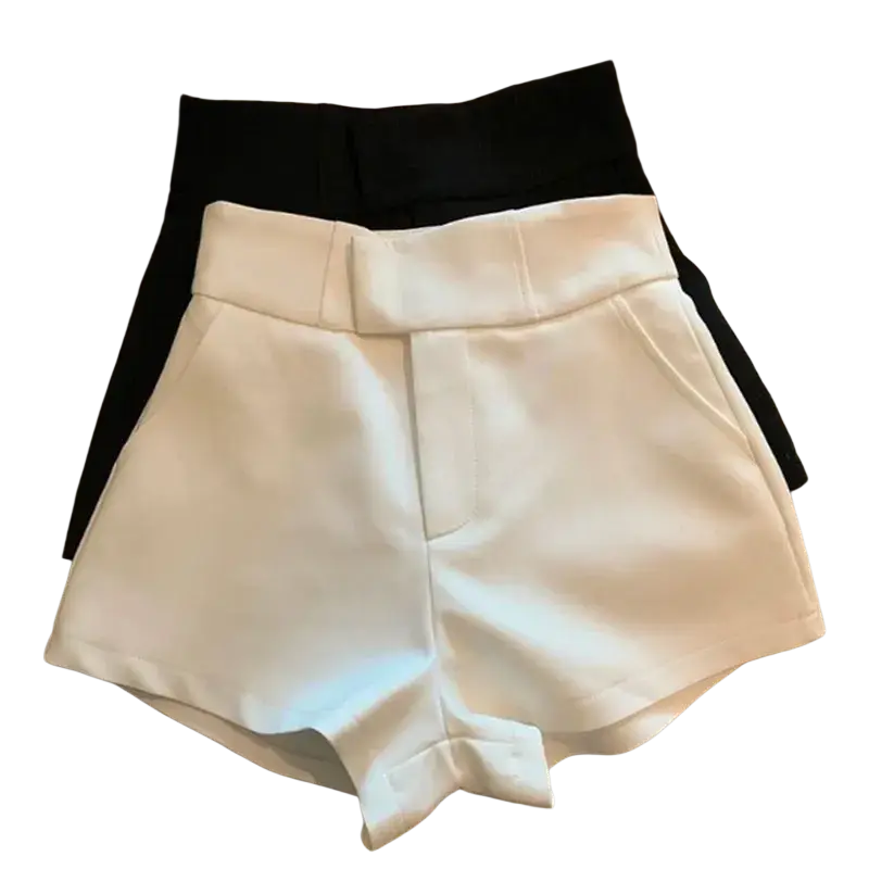Mooyufon high waisted black shorts for women with a sleek tailored design and subtle front pleats in white