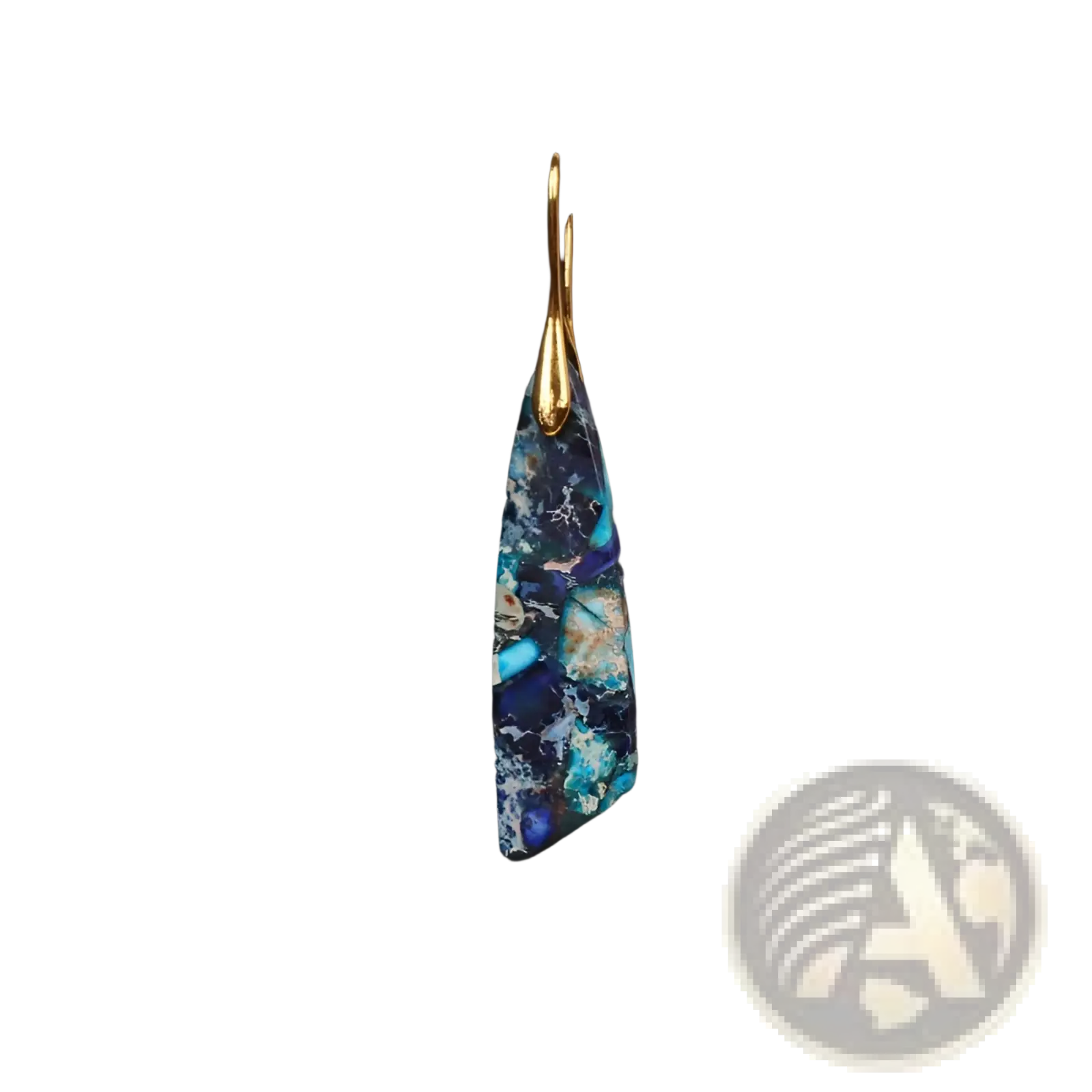 Elegant gold-toned mosaic geometric stone flower drop earring with teardrop-shaped blue and turquoise swirling stone