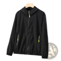 Black hooded windbreaker with neon yellow zipper pulls and side pockets mosquito repellent sun protection mens jacket