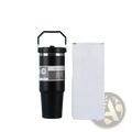 Black vacuum insulated stainless steel mug with silver rim and handle 30oz 890ml mother day coffee tumbler for mom