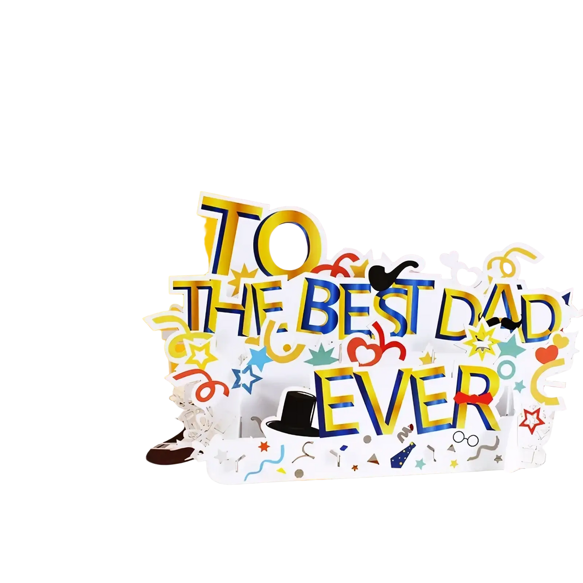 Vibrant three-dimensional mothers day 3d pop up flower bouquet greeting card with colorful lettering and dad-themed decorations