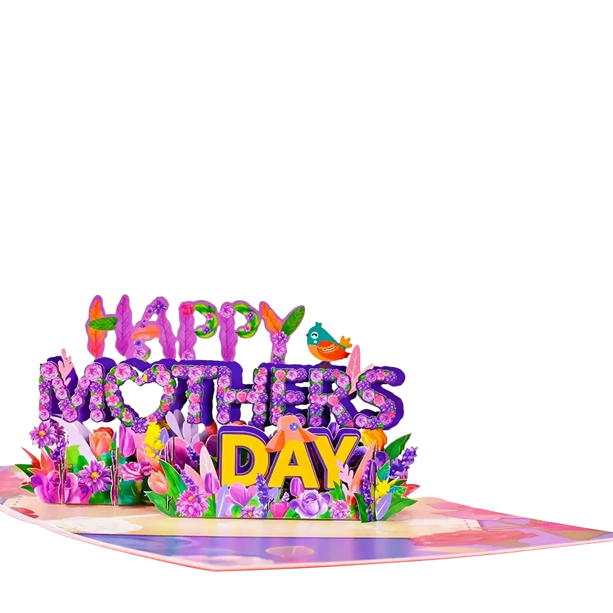 Mother’s day 3d pop up flower bouquet greeting card with vibrant glittery happy mothers day letters and floral designs