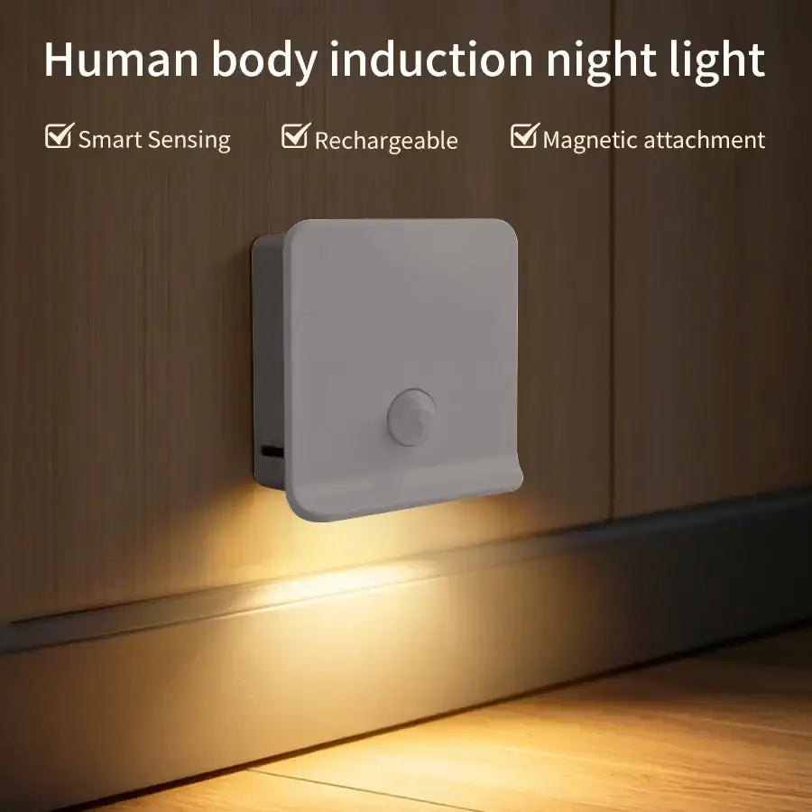 White rectangular motion sensor night light with matte finish and rounded edges for rechargeable led cabinet lamp use