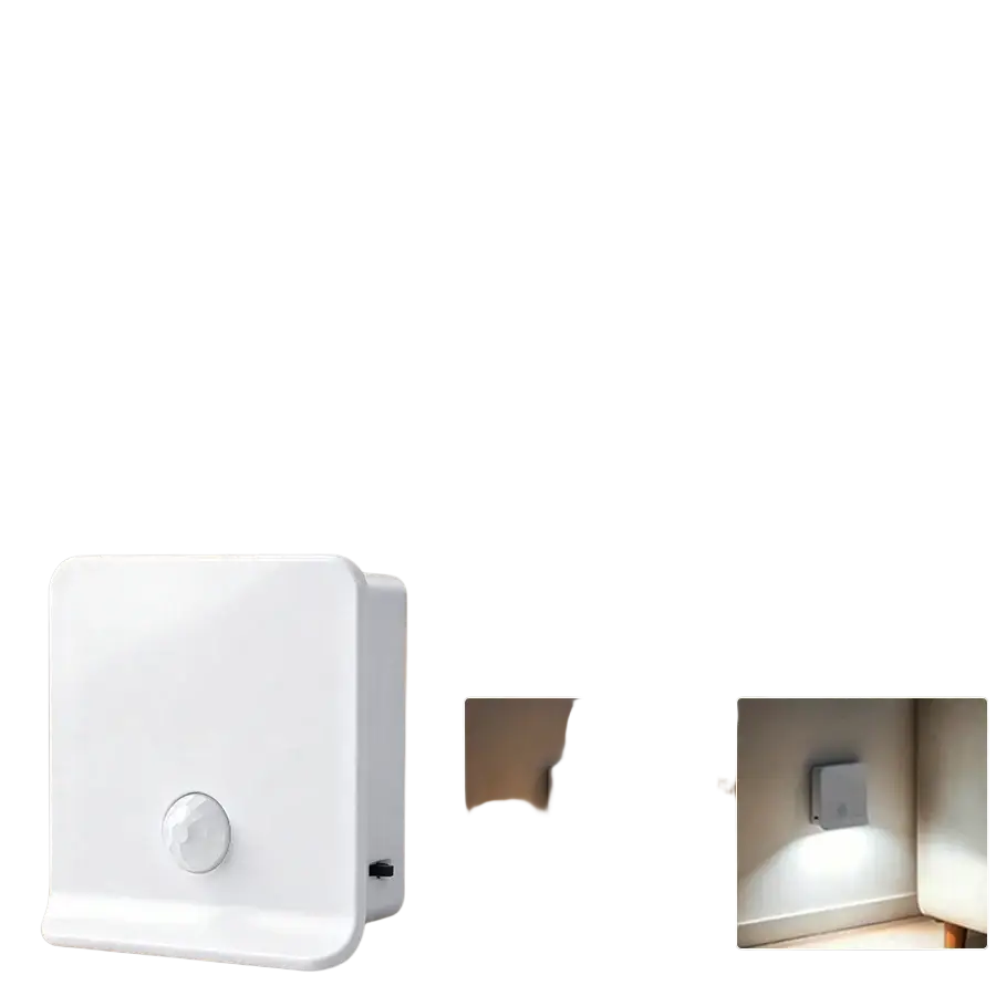 White rectangular rechargeable led cabinet lamp with motion sensor night light and circular sensor on front