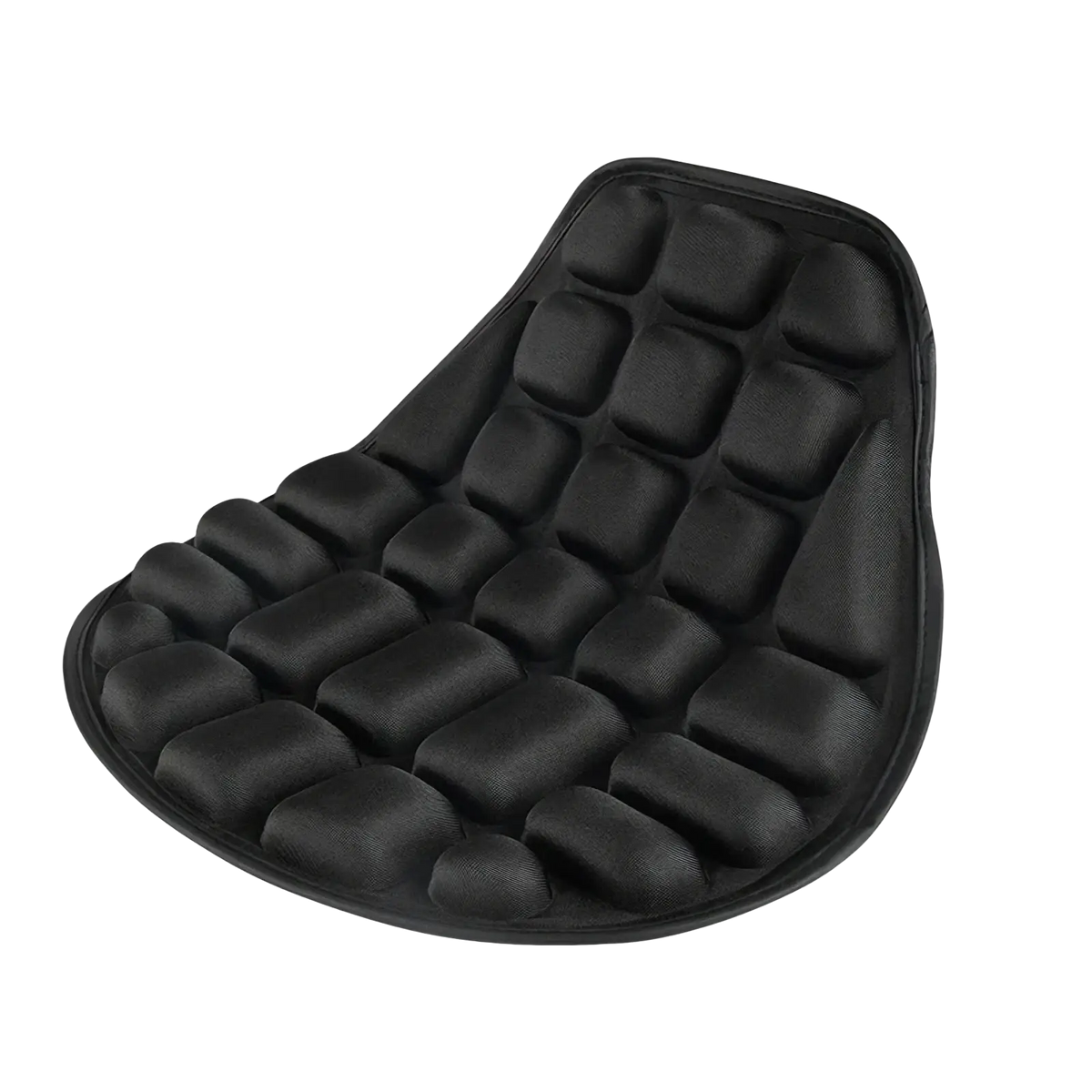 Black inflatable motorcycle seat cushion with breathable eva 3d air pad featuring raised padded grid sections
