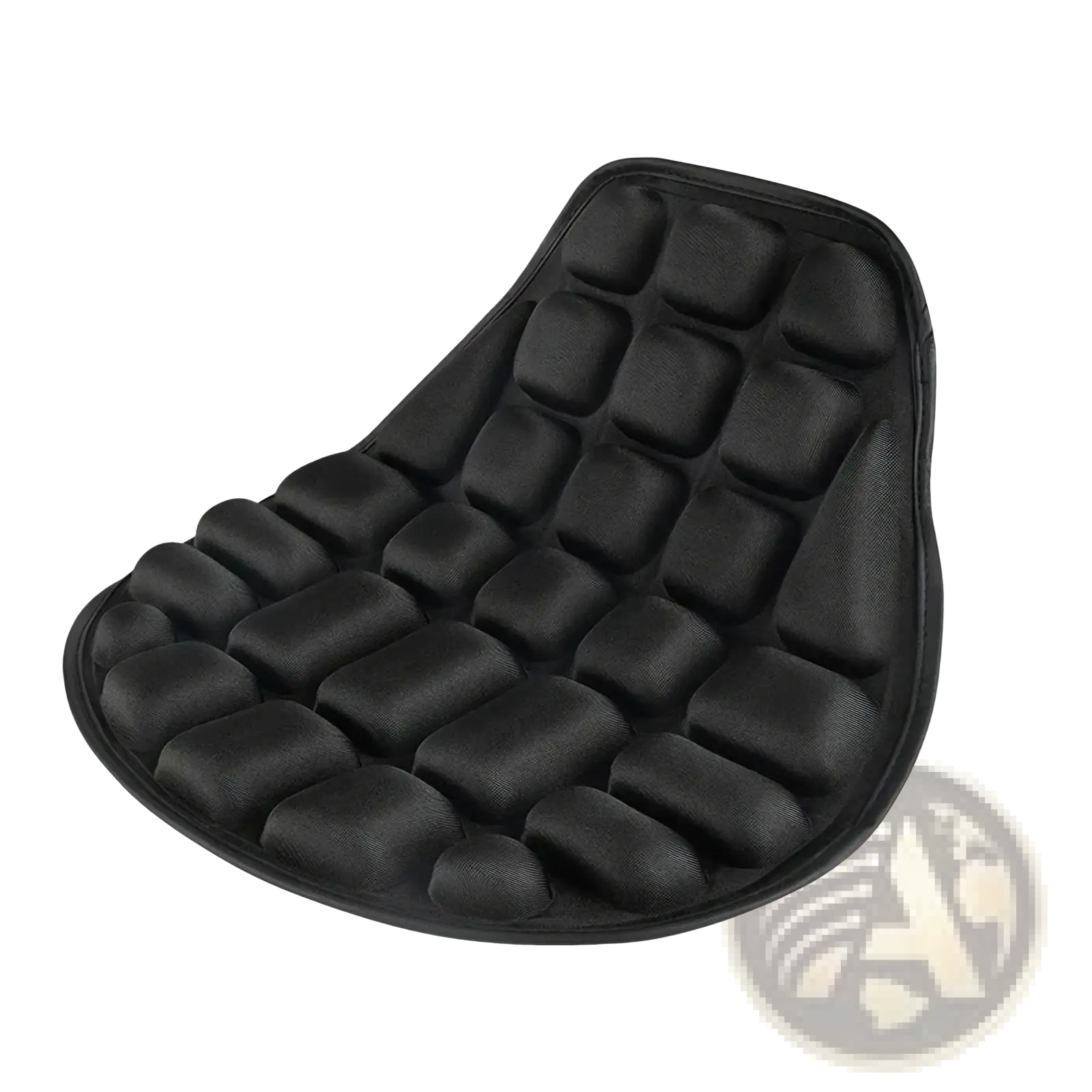 Black inflatable motorcycle seat cushion with breathable eva 3d air pad featuring raised padded grid sections