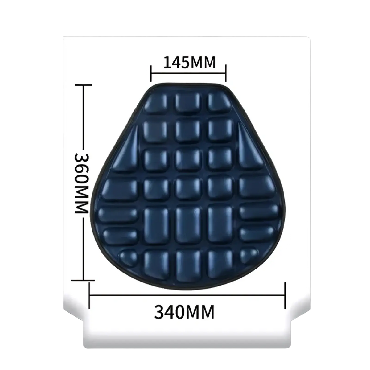Dark blue teardrop-shaped motorcycle 3d air cushion with raised rectangular bumps for grip and comfort made of breathable EVA