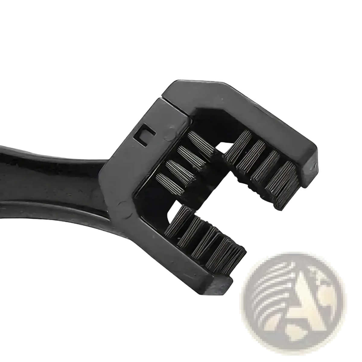 Black plastic motorcycle chain brush cleaner with dual-sided bristles for efficient chain maintenance and cleaning