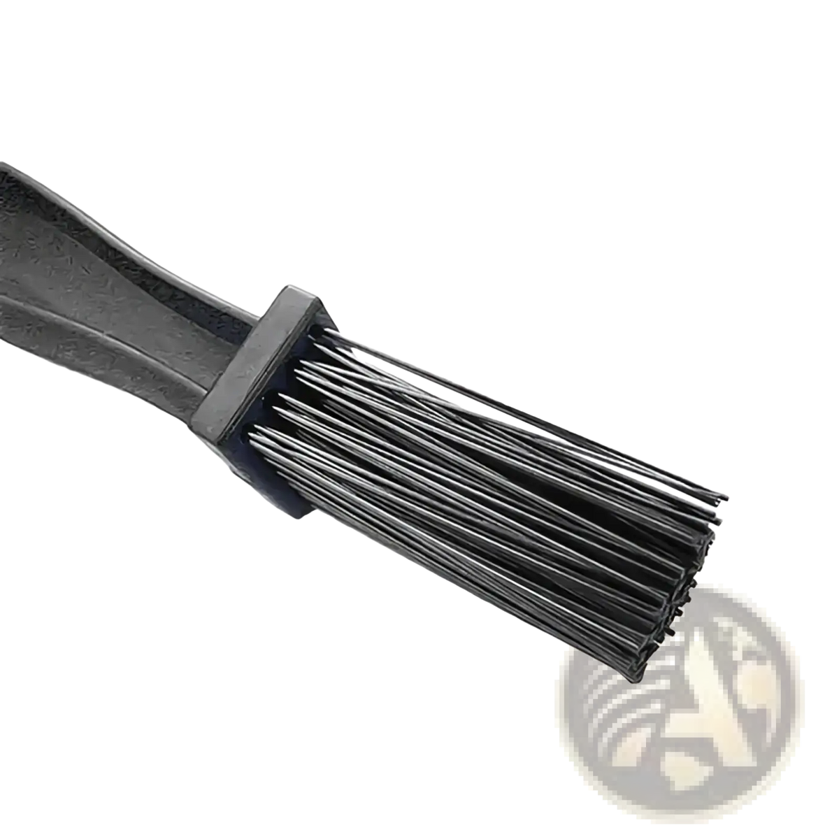 Black plastic motorcycle chain brush cleaner with dense fine metal bristles for precise dual sided cleaning
